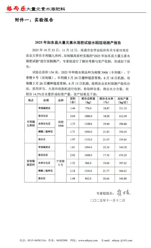 大量元素水溶肥实验报告及使用说明